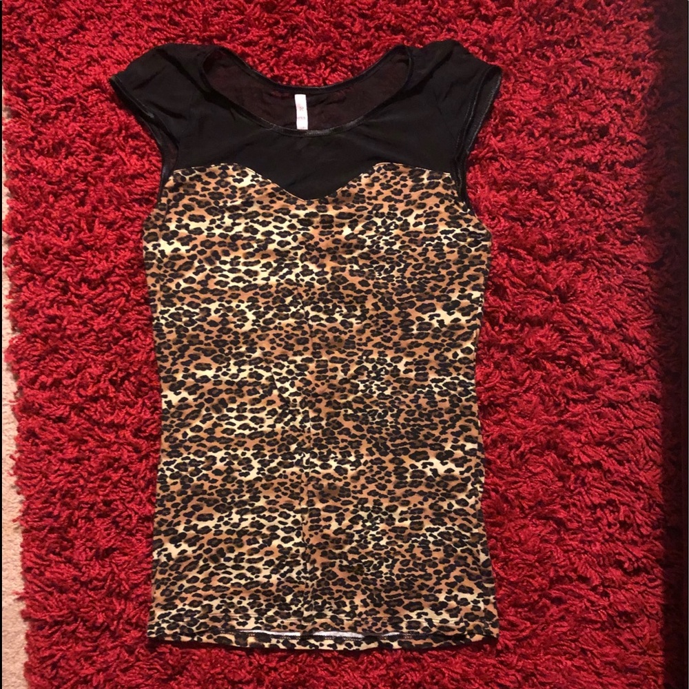 NWOT leopard top with mesh neckline